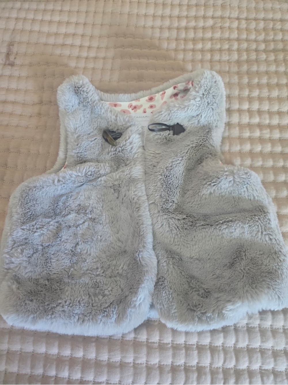 Tahari Light Gray Faux Fur Vest with Toggle Closures
